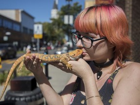 Jessica Turpin and her bearded dragon, Weed, headed to the polls on Monday, Sept. 20, 2021.