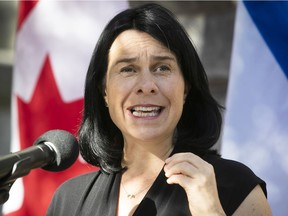 Montreal Mayor Valérie Plante comments about the election results from Monday's federal election, from outside Montreal city hall on Tuesday Sept. 21, 2021.
