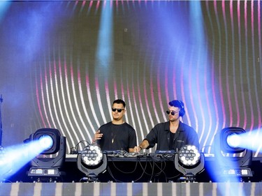Hicky & Kalo perform the opening set at the Île Soniq Redux electronic music festival at Parc Jean-Drapeau in Montreal on Friday, Sept. 24, 2021.