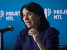Valérie Plante speaks at a press conference to announce her plan for public security in Montreal, Saturday, Sept. 25, 2021.