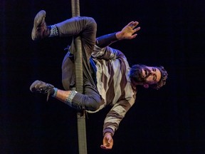 Circus artist Felix Pouliot rehearses at Tohu on Tuesday September 28, 2021. The circus venue was closed from March 2020 to July of this year, though it remained open for artist rehearsals. It's now open at a capacity of 500, compared to the norm of 900.