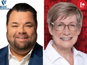 Bloc Québécois candidate for Châteauguay—Lacolle Patrick O'Hara, left, and Liberal incumbent Brenda Shanahan.
