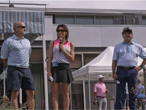 Dave Cescon, co-chair of the board of directors of the Lakeshore General Hospital Foundation, Nathalie Kamel, managing director of the Lakeshore General Hospital Foundation, and Serge Poirier, general manager of the Caisse Desjardins de l'Ouest-de-l'Île, at the recent golf tourney fundraiser.