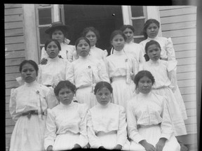 An undated photo of female students at Kamloops Indian Residential School.