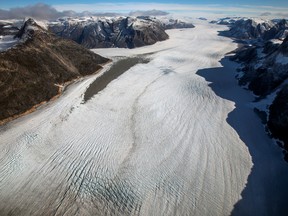 The melting Sermeq glacier is seen around 80 km in the south of Nuuk, Greenland, on Sept. 13, 2021.