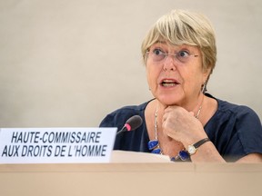 Michelle Bachelet, United Nations High Commissioner for Human Rights, delivers a speech at the opening of a session of the UN Human Rights Council on Sept. 13, 2021 in Geneva.