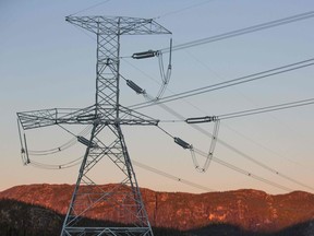 Power lines near Hydro-Quebec's Romaine 4 hydroelectric dam.