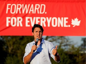 Justin Trudeau speaks during an election campaign stop in Hamilton, Ont. on September 17, 2021. "By pulling the plug on himself, Trudeau turned out to be the worst threat to his own vision," Emilie Nicolas writes.