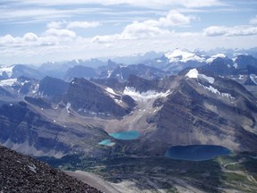 Upper Devon Lake, seen at right in an undated handout photo, is fed by Middle Devon Lake, a turquoise-coloured glacial lake in the northeastern sector of Banff National Park. New research says the distinctive milky turquoise colour of many glacier-fed mountain lakes is slowly disappearing because of climate change.