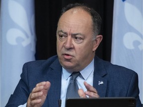 Quebec Health Minister Christian Dubé speaks about vaccination during a news conference on the COVID-19 pandemic, Tuesday, Sept. 28, 2021 at the legislature in Quebec City.