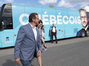 Bloc Québécois Leader Yves-François Blanchet and spouse Nancy Deziel in Lévis on Friday.