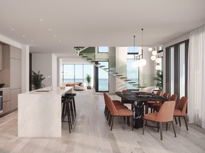 Designer Alain Desgagné created stylish and neutral interiors to complement the views from this Nuns’ Island development. SUPPLIED