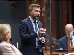 Quebec Solidaire Leader Gabriel Nadeau-Dubois questions the government during question period Wednesday, September 15, 2021 at the legislature in Quebec City.