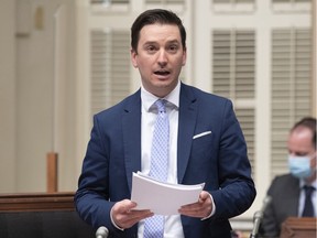 "We do not often intervene publicly on political issues, but we feel duty-bound to speak out on Bill 96," write Julie Barlow and Christopher Neal of the Quebec Writers’ Federation. Above: Simon Jolin-Barrette, the minister responsible for the French language, presents the legislation in the National Assembly in May 2021.