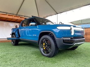 The Rivian R1T all-electric truck is pictured at an event, held by the electric vehicle startup, for customers who preordered the truck, in Mill Valley, California, U.S., Jan. 25, 2020.