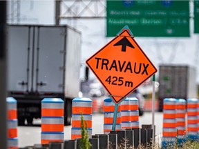 Construction along Highway 30 W. in Montreal on June 2, 2021.