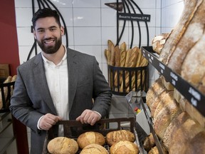 Laurent Duvernay-Tardif visits his parents' shop, Boulangerie de Castelnau, in Montreal on Tuesday January 29, 2019.