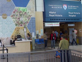 The Royal Victoria Hospital entrance to the MUHC Glen site in Montreal, where starting Oct. 15, 2021, anyone entering a health-care site must provide a vaccine passport showing proof of adequate vaccination, along with photo identification.