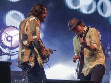 Devon Portielje (left) and Conner Molander of the band Half Moon Run perform at the Osheaga Get Together festival on Sunday, Oct. 3, 2021.