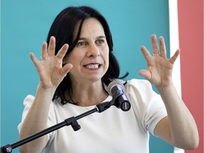 Valérie Plante outlines the Projet Montréal party platform in Montreal, on Wednesday, Oct. 6, 2021.