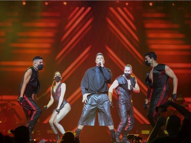 Ricky Martin performs at the Bell Centre in Montreal on Saturday, Oct. 9, 2021.