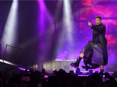 Ricky Martin performs at the Bell Centre in Montreal on Saturday, Oct. 9, 2021.