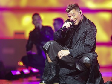 Ricky Martin performs at the Bell Centre in Montreal on Saturday, Oct. 9, 2021.