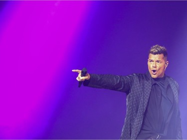 Ricky Martin performs at the Bell Centre in Montreal on Saturday, Oct. 9, 2021.