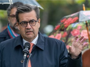 "Eastern Montreal needs mobility solutions," said mayoral candidate Denis Coderre during a campaign event in Montreal on Oct. 18, 2021.