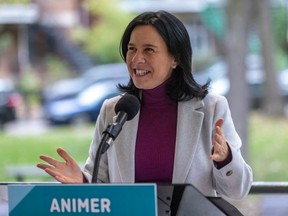 "We want to be able to support businesses in the winter," said Projet Montréal leader and incumbent mayor Valérie Plante during a campaign event in Montreal on Oct. 18, 2021.