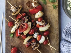 Yogurt, garlic and red bell peppers add superpower to these pork kebabs.