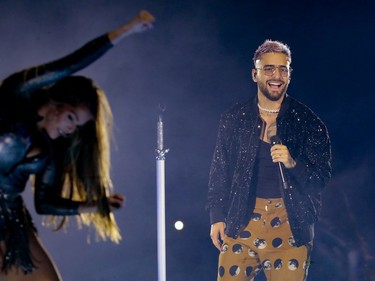 Colombian pop star Maluma performs at the Bell Centre in Montreal on Friday, Oct. 22, 2021.