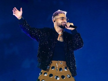Colombian pop star Maluma performs at the Bell Centre in Montreal on Friday, Oct. 22, 2021.