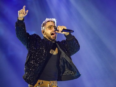 Colombian pop star Maluma performs at the Bell Centre in Montreal on Friday, Oct. 22, 2021.