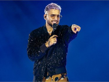 Colombian pop star Maluma performs at the Bell Centre in Montreal on Friday, Oct. 22, 2021.