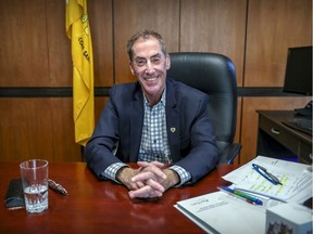 Incumbent Côte-St-Luc mayor Mitchell Brownstein is seen in his office at the Montreal suburb's town hall Wednesday, Oct. 27, 2021. "I cannot recall a Côte-St-Luc election in my lifetime that has descended to this level," he says.