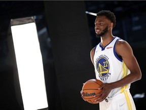 Andrew Wiggins of the Golden State Warriors poses for a portrait during the Golden State Warriors Media Day at Chase Center on Sept. 27, 2021, in San Francisco.