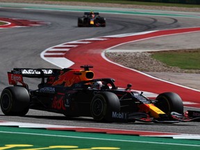 Max Verstappen of the Netherlands driving the (33) Red Bull Racing RB16B Honda during the F1 Grand Prix of USA at Circuit of The Americas on Sunday, Oct. 24, 2021, in Austin, Tex.