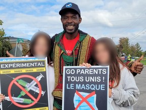 François Amalega Bitondo, who refuses to wear a mask in municipal court, attended anti-vaccination protests outside schools in September 2021.