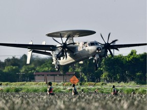 In this photo taken on Sept. 15, 2021 a U.S.-made E2K Early Warning Aircraft (EWA) takes off from a motorway in Pingtung, southern Taiwan, during the annual Han Kuang drill. U.S. special operations forces have been quietly training Taiwanese troops for months, risking the ire of China, a Pentagon official said Oct. 7, 2021.