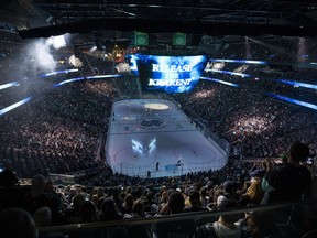 General view of Climate Pledge Arena before a game between the Seattle Kraken and Vancouver Canucks.