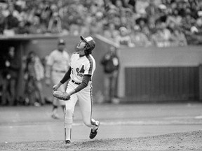 Montreal Expos pitcher Steve Rogers twists to watch a home run by Los Angeles Dodgers' Rick Monday in the ninth inning at the Olympic Stadium on Monday, Oct. 19, 1981. Rogers had been brought in to relieve starter Ray Burris.