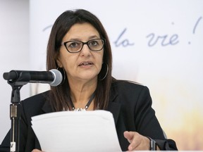 Coroner Géhane Kamel comments on her report on the death of Joyce Echaquan during a news conference in Trois-Rivières on Tuesday, Oct. 5, 2021.