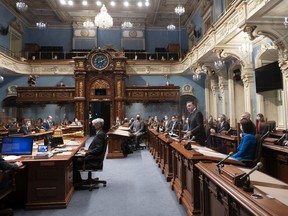 Quebec Premier François Legault presents the inaugural speech, Tuesday Oct. 19, 2021 at the legislature in Quebec City.