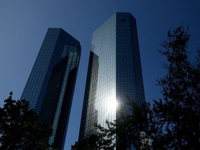 The headquarters of Germany's Deutsche Bank are pictured in Frankfurt on Sept. 21, 2020.