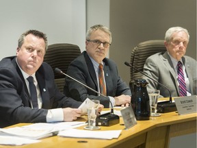 Pointe-Claire incumbent city councillors, from left, Eric Stork, Brent Cowan and Paul Bissonnette were all re-elected on Nov. 7.