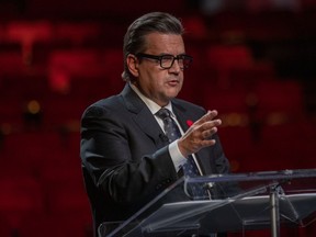 Ensemble Montréal Leader Denis Coderre at the Leonardo Da Vinci Centre in Montreal on Thursday October 28, 2021 during the English mayoral debate for the upcoming municipal election.