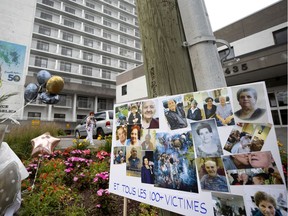 A collection of photographs honouring some of the people who died during the first wave of the pandemic at Résidence Angelica in Montreal on July 23, 2020.