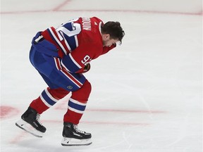 Canadiens' Jonathan Drouin is listed as day-to-day after being hit in the head by a Brett Kulak shot during the first period Tuesday.