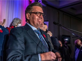 Ensemble Montréal Leader Denis Coderre faced the cameras after losing the municipal election at the EVO Hotel in Montreal on Sunday Nov. 7, 2021.